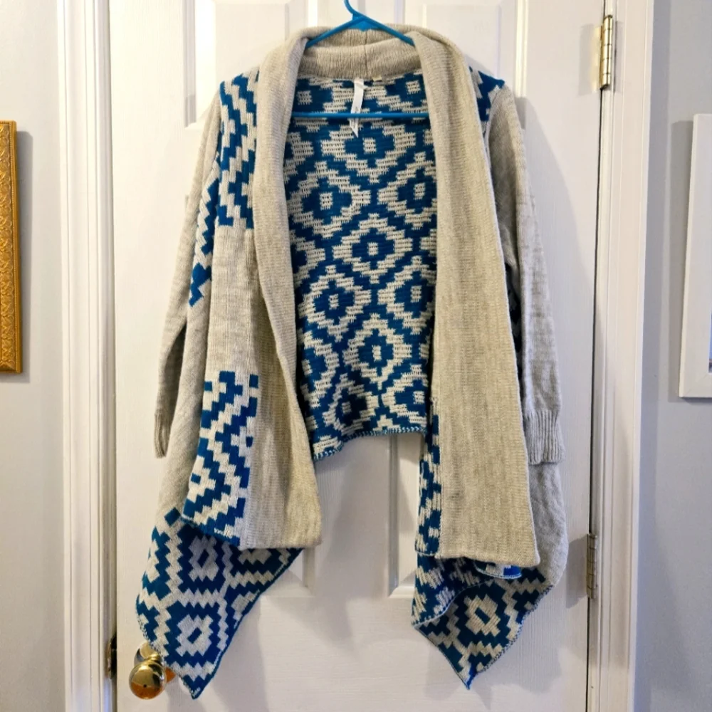 Oversize Aztec Patterned Open Front Cardigan Petite Small